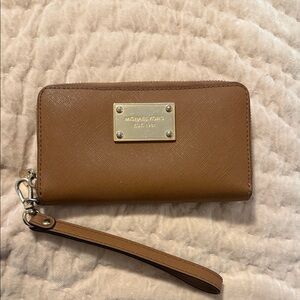 Michael Kors Tan Wristlet with Gold Accents